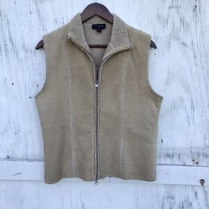 SIZE M EXPRESS WORLD BRAND Sherpa TAN ZIPPER LEATHER VEST 90s Y2k Grunge Indie